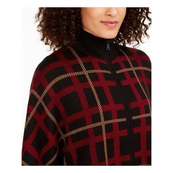 Anne Klein Women's Size M Poncho Sweater Red Black Cotton Blend - Picture 1 of 7